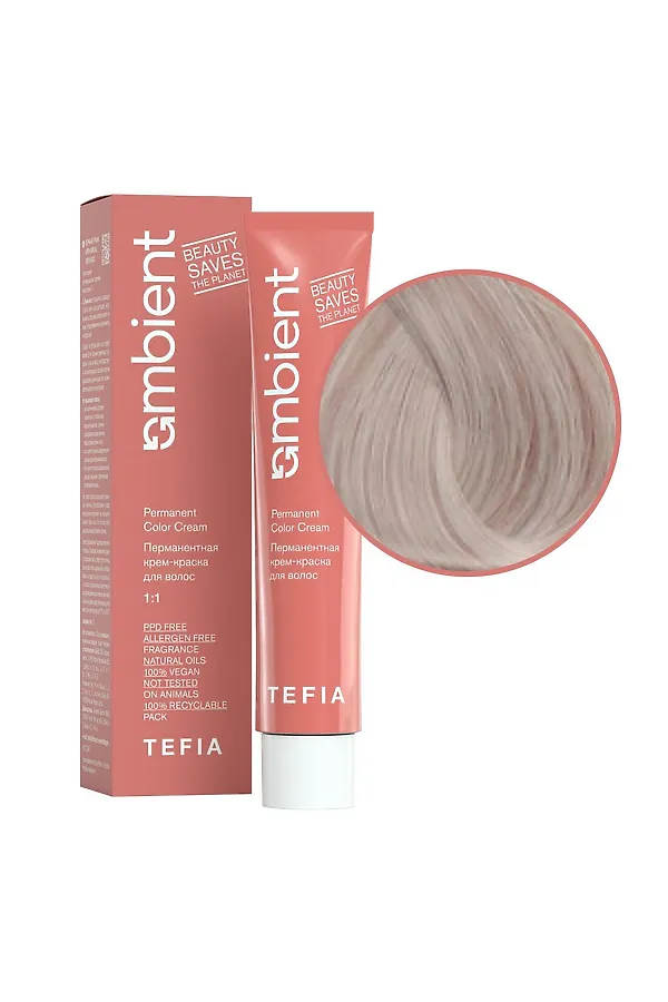 TEFIA  Ambient 10.71 Перманентная крем-краска для волос / Экстра светлый блондин фиолетово-пепельный, 60 мл KRISTALLER, экстра светлый блондин фиолетово-пепельный - фото 1