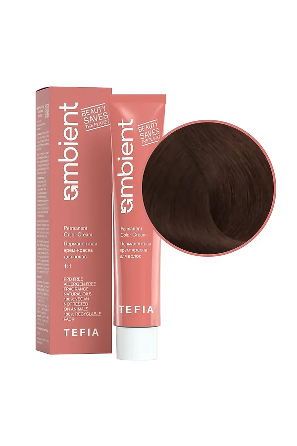 TEFIA  Ambient 6.86 Перманентная крем-краска для волос / Тёмный блондин коричнево-махагоновый, 60 мл KRISTALLER, тёмный блондин коричнево-махагоновый - фото 1
