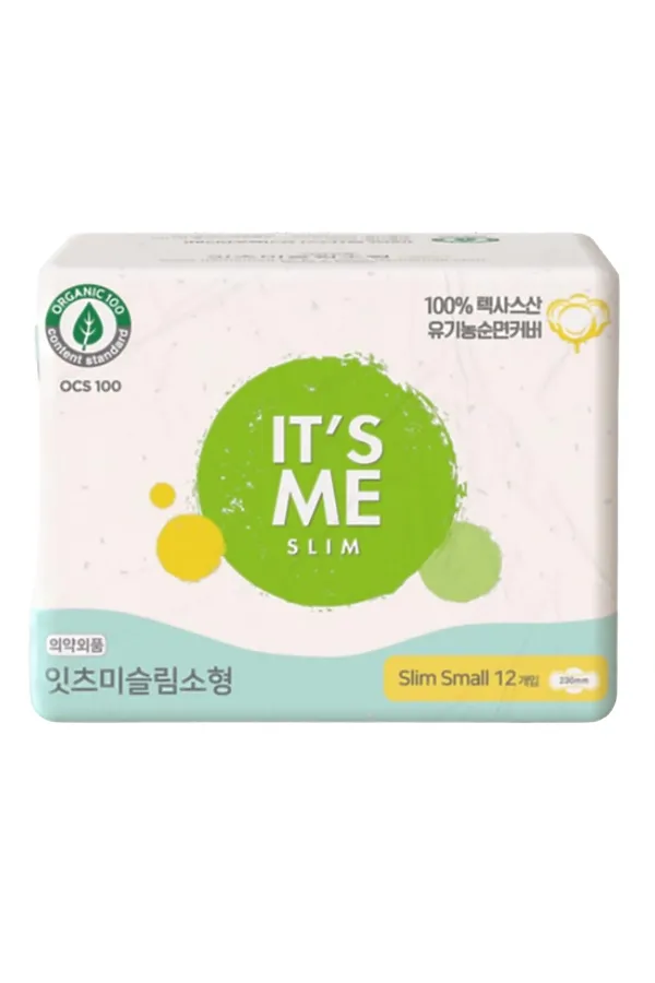 IT'S ME Прокладки женские гигиенические с крылышками / Slim Organic Cotton Pads Small, 230 мм, 2 капли, 12 шт. KRISTALLER, белый - фото 1