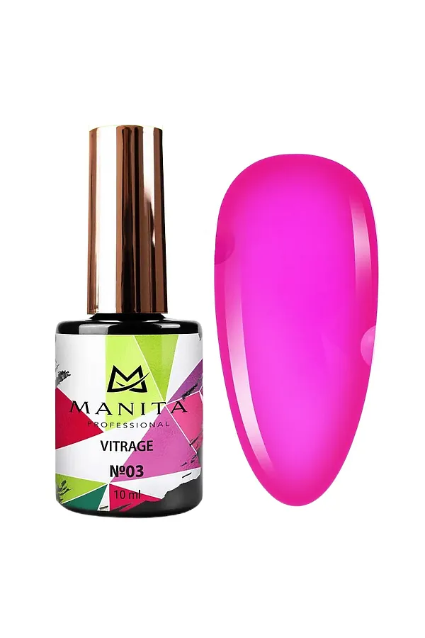 Manita Professional Гель-лак для ногтей c эффектом витража / Vitrage №03, ярко-розовый, 10 мл KRISTALLER, №03, ярко-розовый - фото 1
