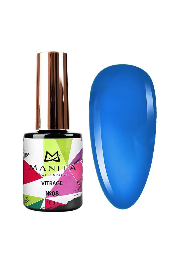 Manita Professional Гель-лак для ногтей c эффектом витража / Vitrage №08, синий, 10 мл KRISTALLER, №08, синий - фото 1