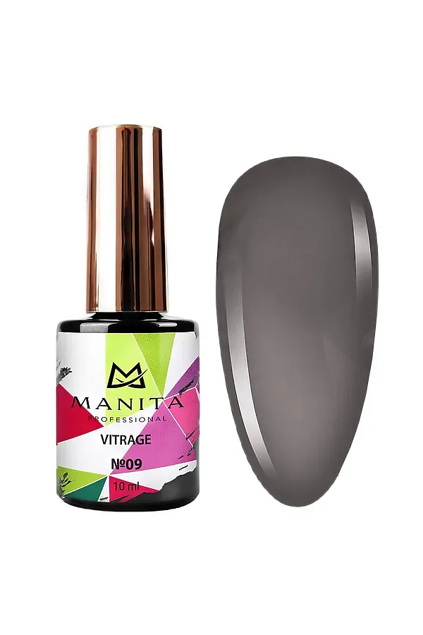 Manita Professional Гель-лак для ногтей c эффектом витража / Vitrage №09, черный, 10 мл KRISTALLER, №09, черный - фото 1