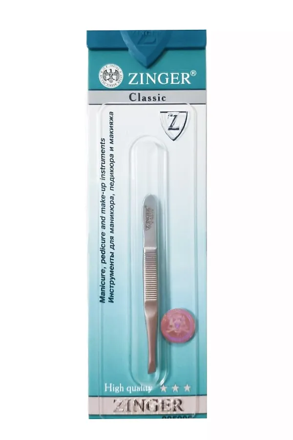 Zinger Пинцет для бровей скошенный маленький / Classic B 162 FD, 76-78 мм, серебристый матовый KRISTALLER, серебристый - фото 1