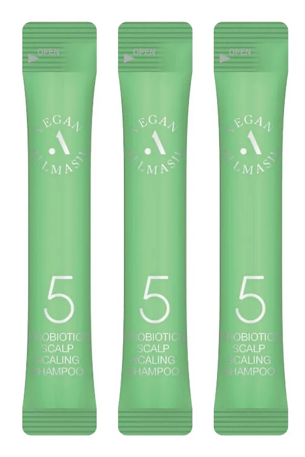 AllMasil Глубокоочищающий шампунь для волос с пробиотиками / 5 Probiotics Scalp Scaling Shampoo Stick Pouch, 20 шт. х 8 мл KRISTALLER, зеленый - фото 1