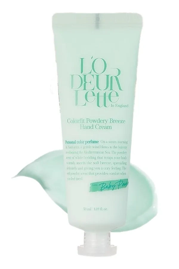 LODEURLETTE Крем для рук увлажняющий / In England Colorfit Powdery Breeze Hand Cream, 50 мл KRISTALLER, зеленый - фото 1