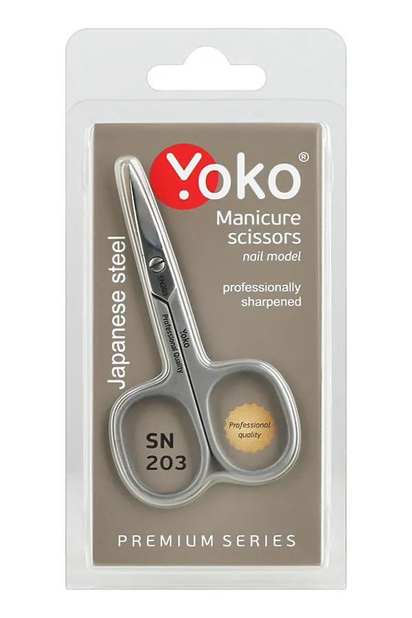 YOKO Ножницы маникюрные для ногтей изогнутые / Premium Series SN 203, матовые, ручная заточка, 9 см KRISTALLER, серый - фото 1