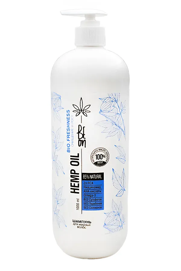 BeOn Шампунь для жирных волос / Hemp Oil Очищение и рост, 1000 мл KRISTALLER, белый - фото 1