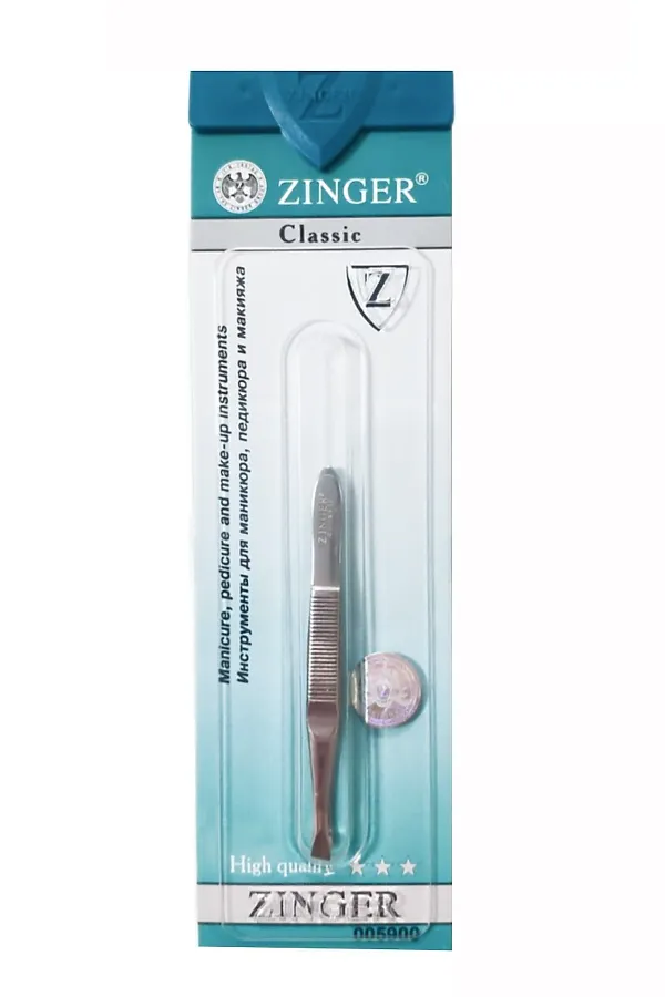 Zinger Пинцет для бровей скошенный / Classic B 162 S, 76-78 мм, серебристый глянцевый KRISTALLER, серый - фото 1