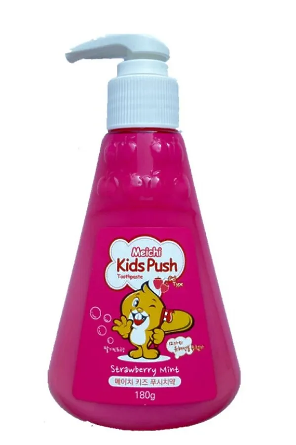 Hanil Зубная паста для детей со вкусом клубники и мяты / Meichi Kids Push Strawberry Mint, 180 г KRISTALLER, белый - фото 1