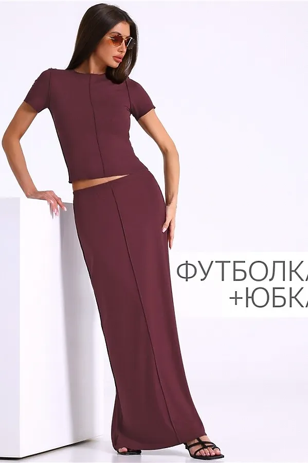 Комплект (Юбка+Футболка) АПРЕЛЬ, т.бордовый - фото 1
