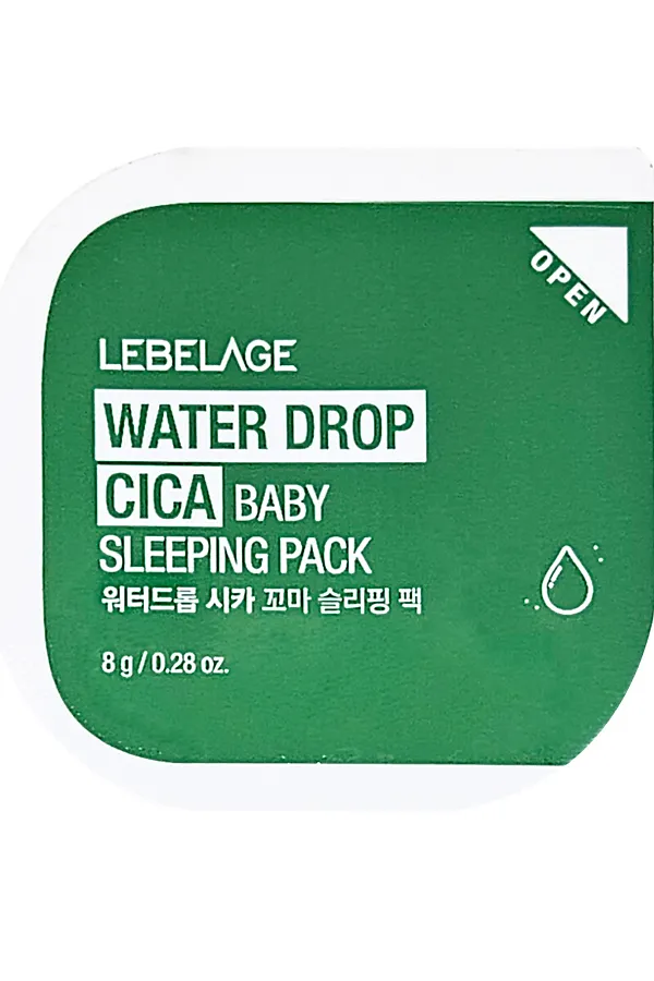 Lebelage Ночная успокаивающая маска для лица с экстрактом центеллы / Water Drop Cica Baby Sleeping Pack, 8 г KRISTALLER, зеленый - фото 1