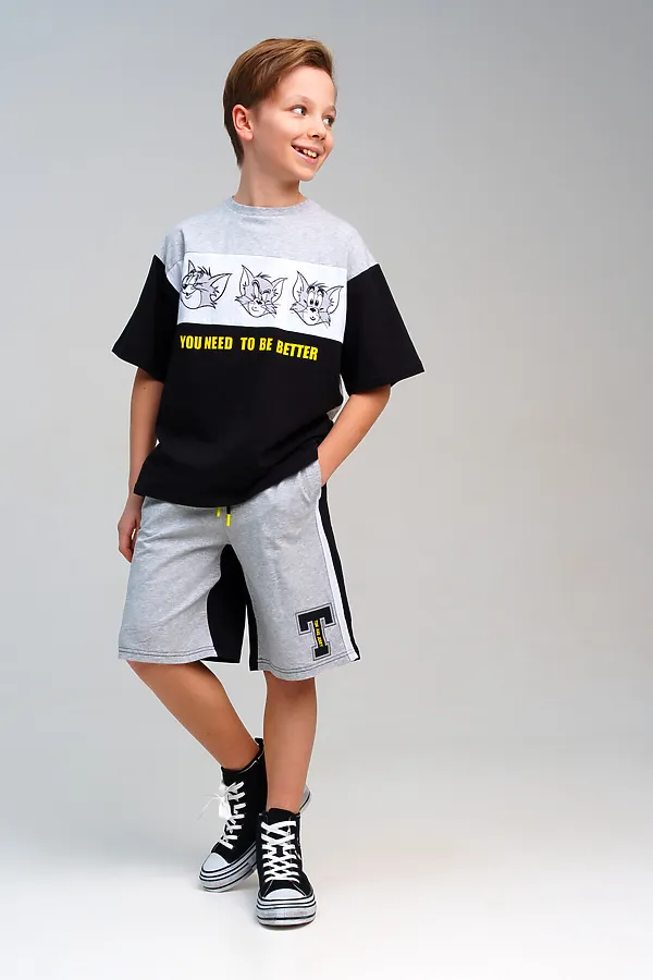 Комплект (Футболка+Шорты) PLAYTODAY, серый,черный,белый - фото 1