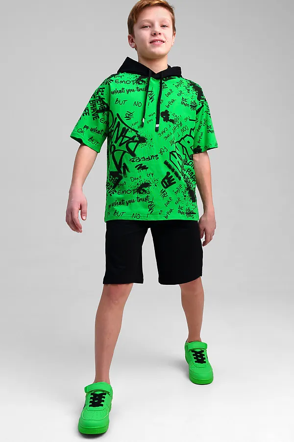 Комплект (Футболка+Шорты) PLAYTODAY, зеленый,черный - фото 1