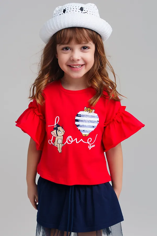 Фуфайка трикотажная для девочек (футболка) PLAYTODAY, красный - фото 1