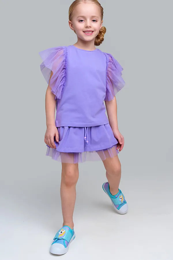 Фуфайка трикотажная для девочек (футболка) PLAYTODAY, сиреневый - фото 1