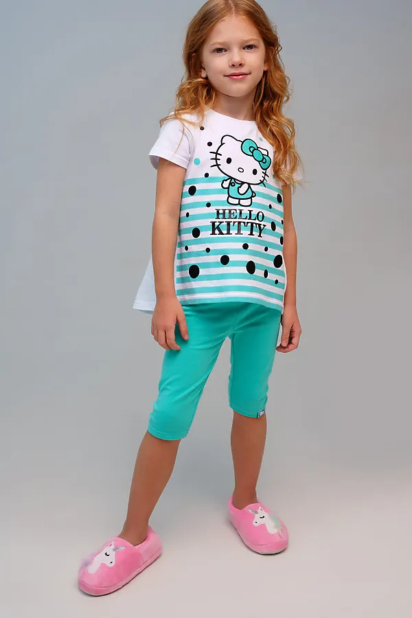 Комплект трикотажный для девочек: фуфайка (футболка), брюки (легинсы) PLAYTODAY, белый,голубой - фото 1