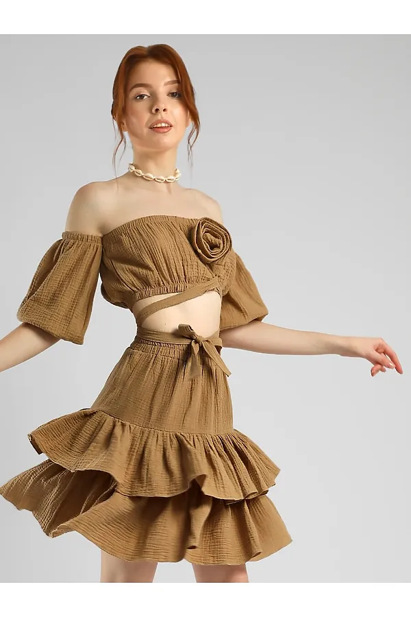 Костюм (Топ+Юбка) СОЛЬ&ПЕРЕЦ, темно-бежевый - фото 1