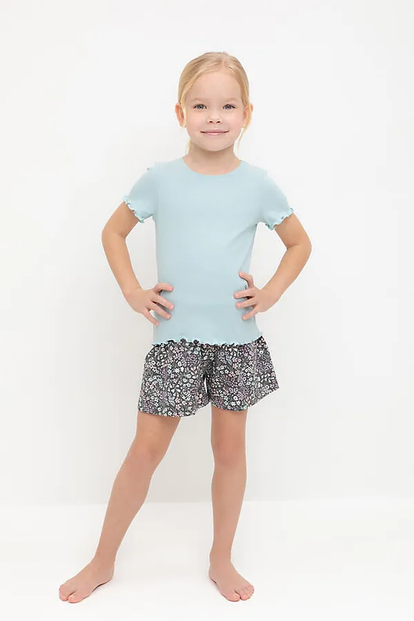 Пижама CROCKID, голубой, цветочный микс - фото 1