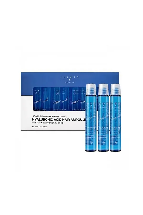 Jigott Ампульный филлер для волос с гиалуроновой кислотой / Signature Professional Hyaluronic Acid Hair Ampoule, 10 шт. x 13 мл KRISTALLER, синий - фото 1