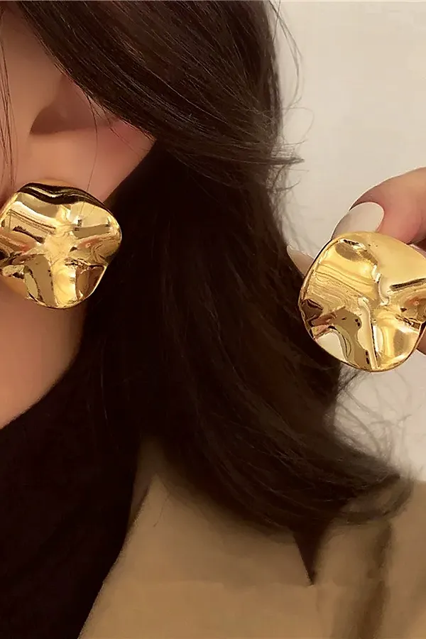 Серьги с эффектом мятого металла Круг + Подарок НАТАЛИ, золото - фото 1