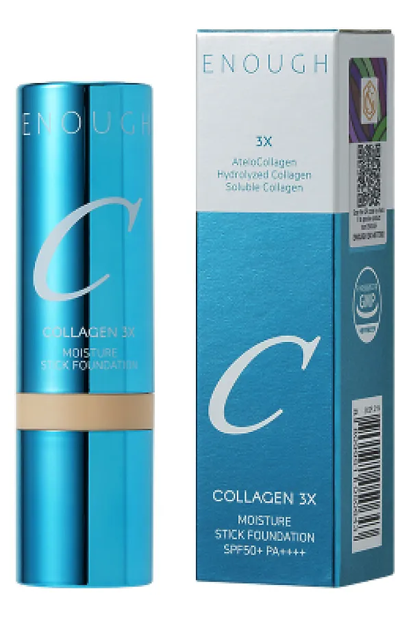 Enough Увлажняющая тональная основа-стик с кистью / Collagen 3X Moisture Stick Foundation #21N, прозрачный бежевый, 14 г KRISTALLER, прозрачный бежевый - фото 1