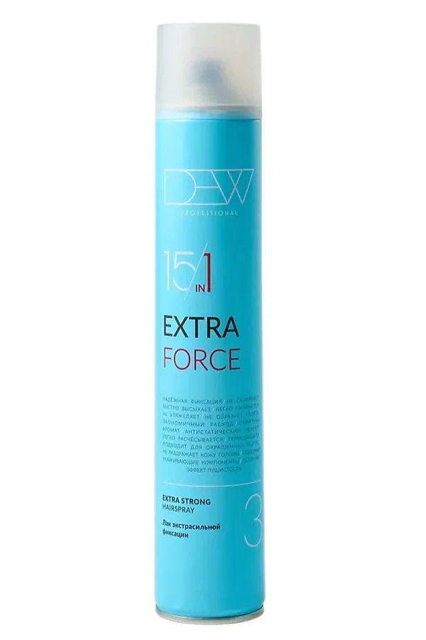 DEW Professional Лак для волос экстрасильной фиксации / 15 in 1 Extra Force, 500 мл KRISTALLER, голубой - фото 1