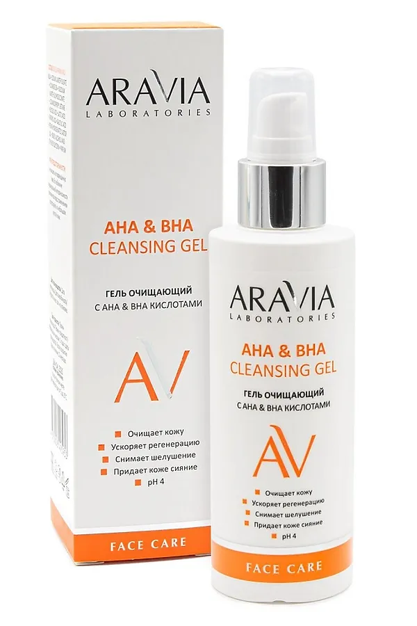 Aravia Laboratories Гель очищающий для лица с АНА и ВНА кислотами / AHA&BHA Cleansing Gel, 150 мл KRISTALLER, бесцветный - фото 1