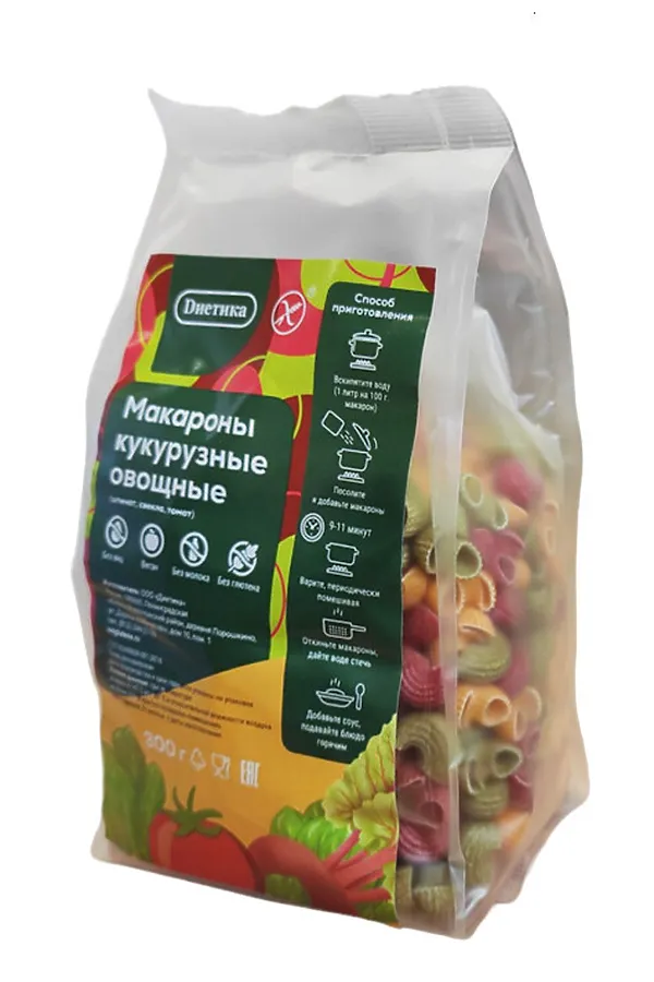 Макароны Рожки большие овощные (шпинат, томат, свекла) 300г ЭКОПРОДУКТЫ, - - фото 1