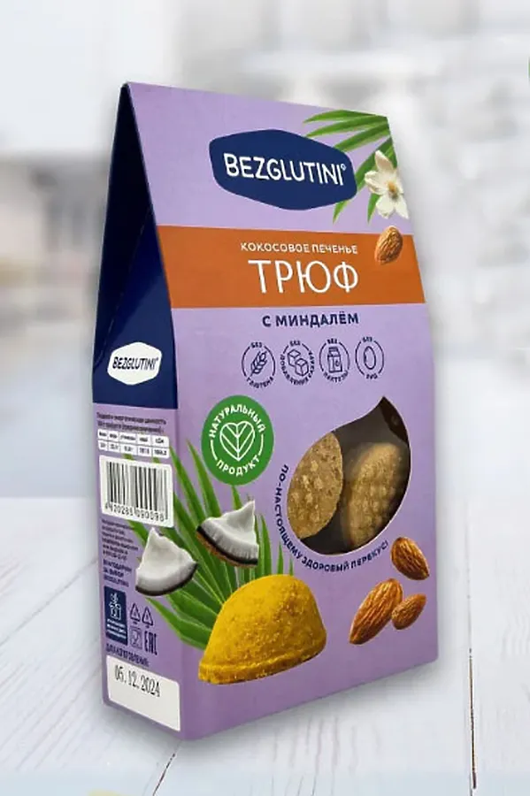 Печенье "Трюф" кокосовое с миндалём Bezglutini 85г ЭКО-ПРОДУКТЫ, - - фото 1
