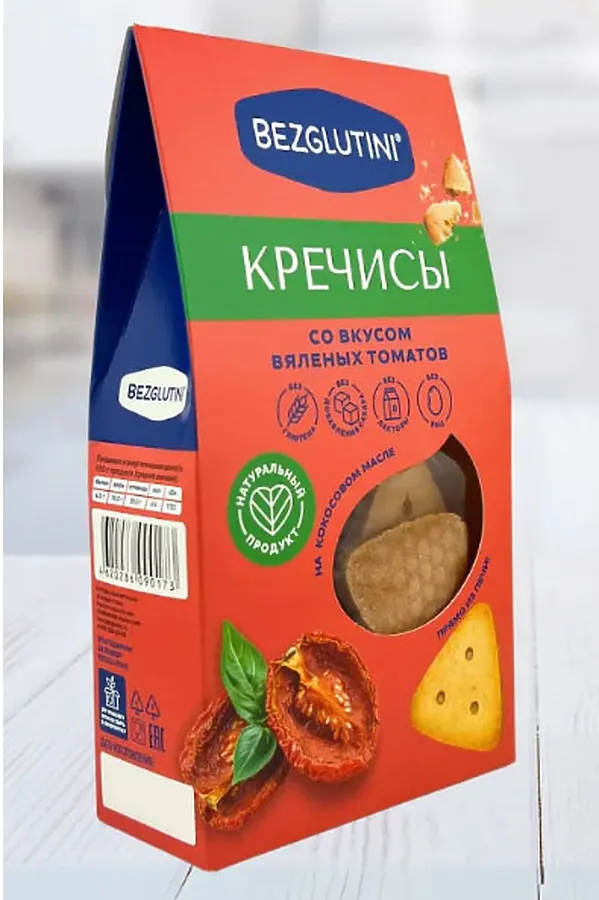 Крекеры "Кречисы" вяленые томаты Bezglutini 85г ЭКО-ПРОДУКТЫ, - - фото 1