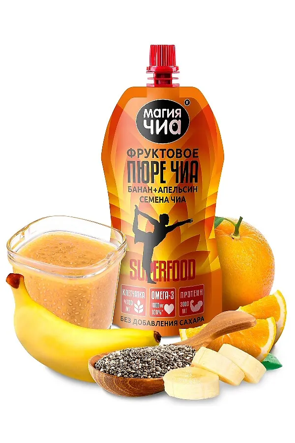 Фруктовое пюре Чиа "Банан+Апельсин", Магия чиа дой-пак 150г ЭКО-ПРОДУКТЫ, - - фото 1