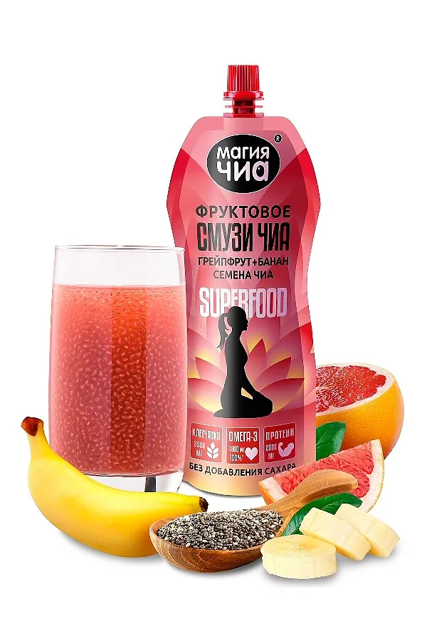 Фруктовое смузи Чиа "Грейпфрут+Банан" дой-пак, 250г ЭКО-ПРОДУКТЫ, - - фото 1