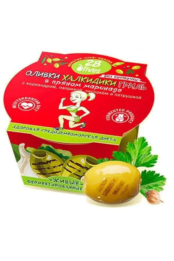 Оливки Халкидики Гриль в пряном маринаде, б\косточки 150г ЭКОПРОДУКТЫ, - - фото 1