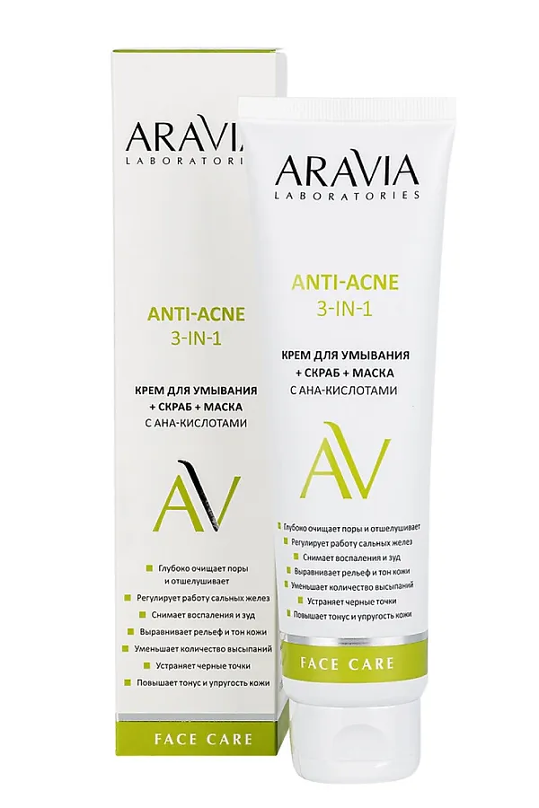 Aravia Laboratories Крем для умывания + скраб + маска с AHA-кислотами / Anti-Acne 3-in-1, 100 мл KRISTALLER, белый - фото 1