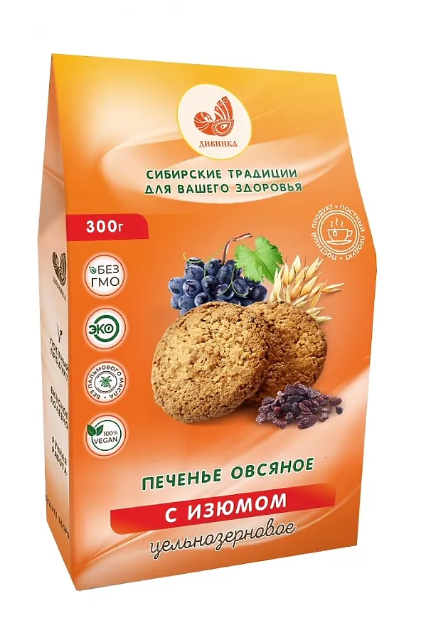 Печенье овсяное ц/з с изюмом 300г ЭКО-ПРОДУКТЫ, - - фото 1