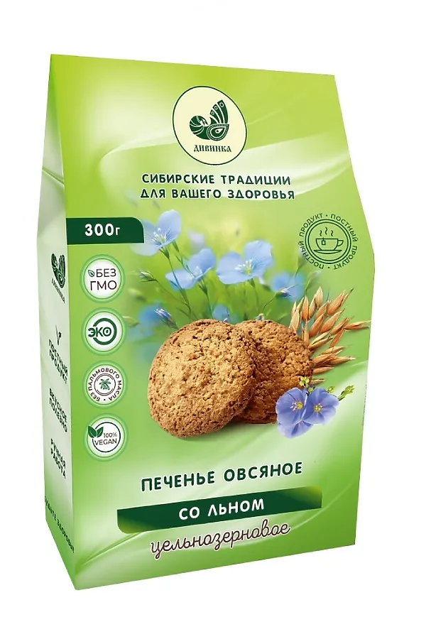 Печенье овсяное ц/з с льном и отрубями 300г ЭКО-ПРОДУКТЫ, - - фото 1