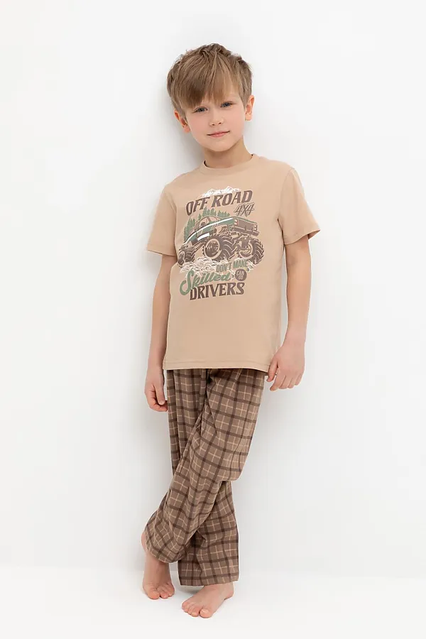 Пижама CROCKID, кунжут,праздничная клетка - фото 1