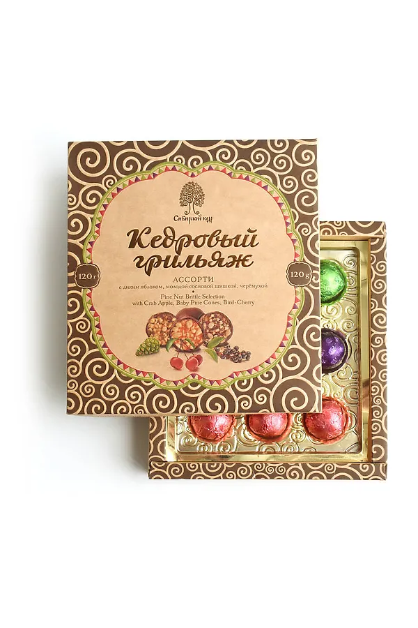 Конфеты "Кедровый грильяж" ассорти яблоко, шишка, черёмуха 120г ЭКО-ПРОДУКТЫ, - - фото 1