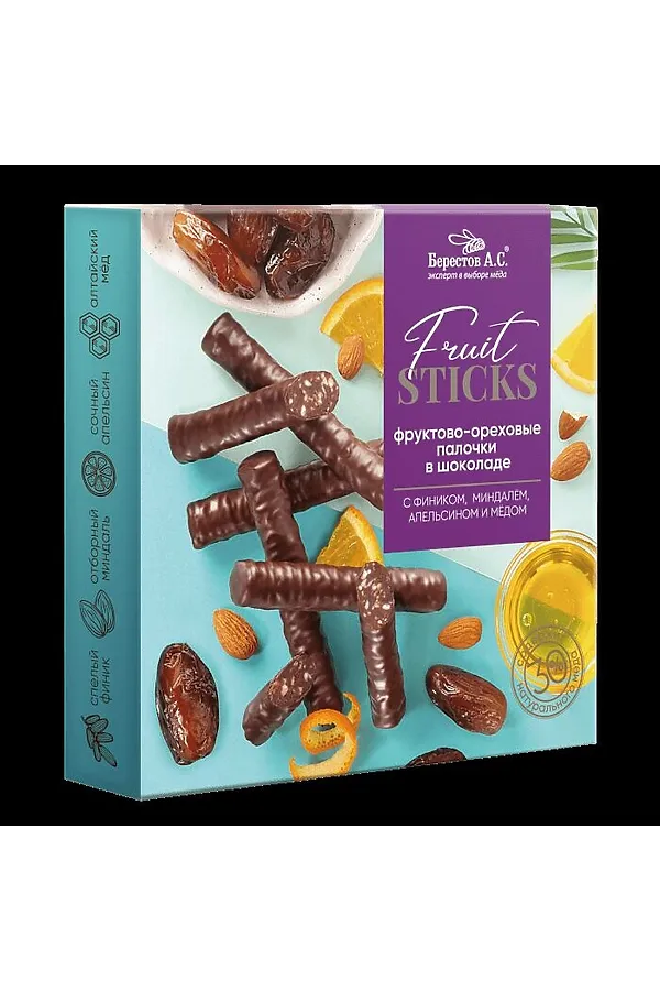 Конфеты "FruitSticks" с фиником, миндалём, апельсином и медом 175г ЭКО-ПРОДУКТЫ, - - фото 1
