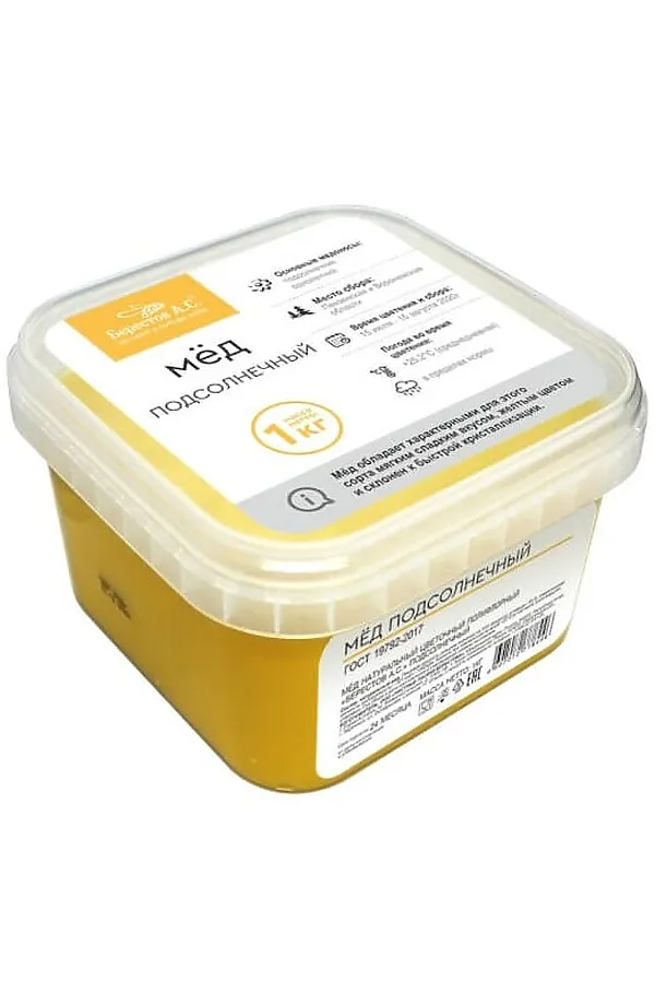 Мёд "Берестов А.С." Подсолнечный пэт банка 1000г ЭКО-ПРОДУКТЫ, - - фото 1