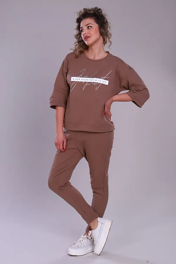Костюм с брюками с брюками и кофтой 303 НАТАЛИ, какао - фото 1