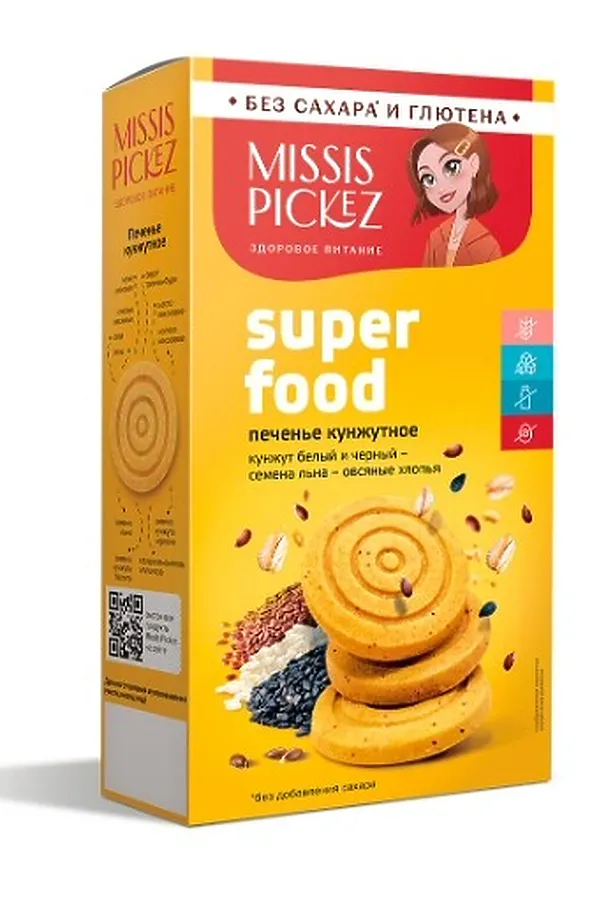 Печенье Superfood кунжутное Missis Pickez 100г ЭКО-ПРОДУКТЫ, - - фото 1