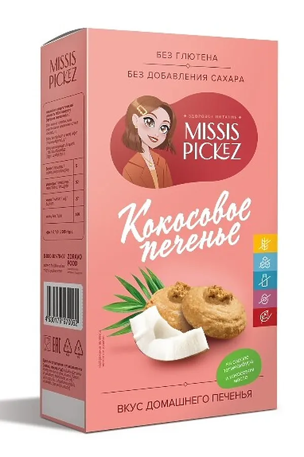 Печенье кокосовое без сахара и глютена Missis Pickez 100г ЭКО-ПРОДУКТЫ, - - фото 1