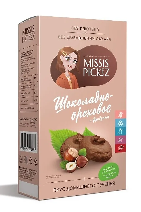 Печенье шоколадно-ореховое с фундуком Missis Pickez 100г ЭКО-ПРОДУКТЫ, - - фото 1