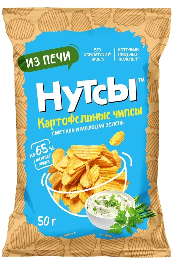 Чипсы картофельные Сметана и молодая зелень "Нутсы" 50г ЭКО-ПРОДУКТЫ, - - фото 1