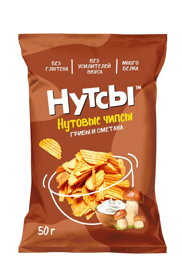 Чипсы нутовые Грибы и сметана "Нутсы" безглютеновые 50г ЭКО-ПРОДУКТЫ, - - фото 1