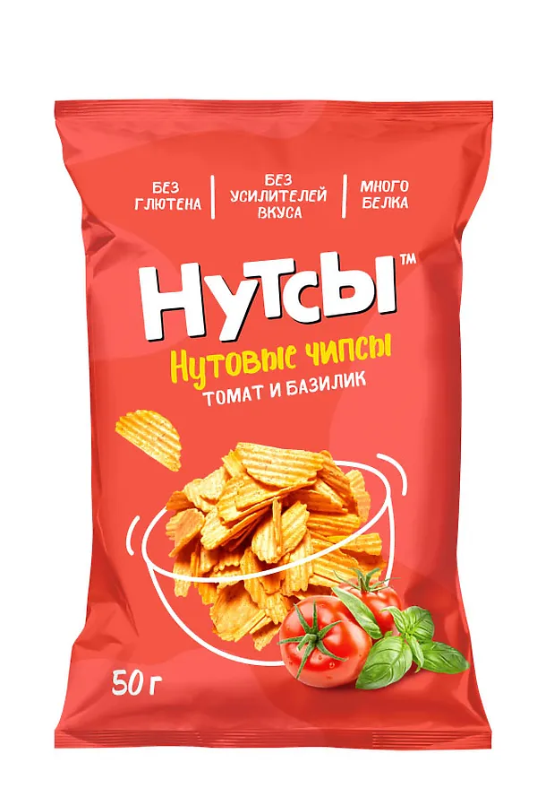 Чипсы нутовые Томат и Базилик "Нутсы" безглютеновые 50г ЭКО-ПРОДУКТЫ, - - фото 1