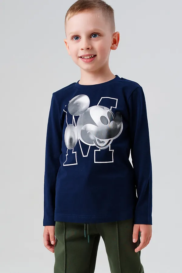 Фуфайка трикотажная для мальчиков (футболка с длинными рукавами) PLAYTODAY, тёмно-синий - фото 1