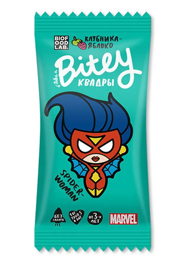 Батончик Bitey Квадры Яблоко-Клубника фруктово-овсяный 30г ЭКО-ПРОДУКТЫ, - - фото 1