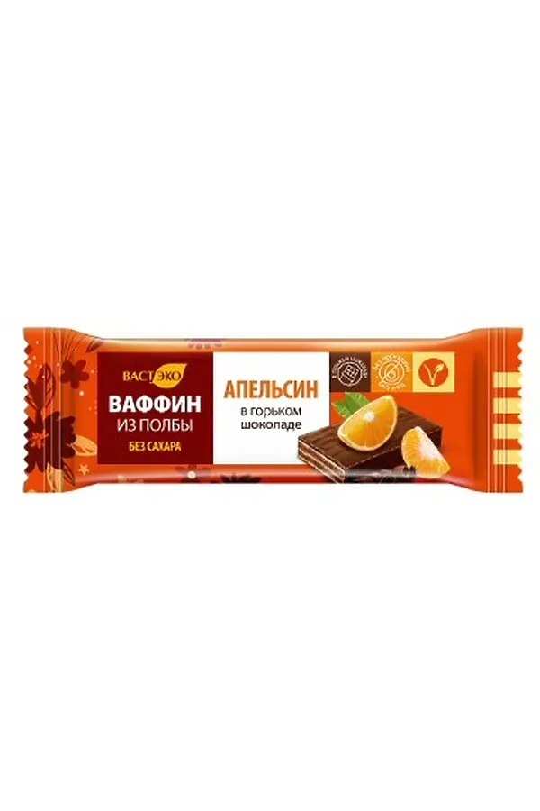 Ваффин из полбы "Апельсин в горьком шоколаде" без сахара 26г ЭКО-ПРОДУКТЫ, - - фото 1